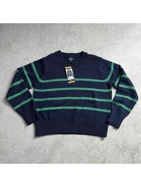 Gap Striped Knit Sweater Womens M Navy Green Cropped NWT 100% Cotton